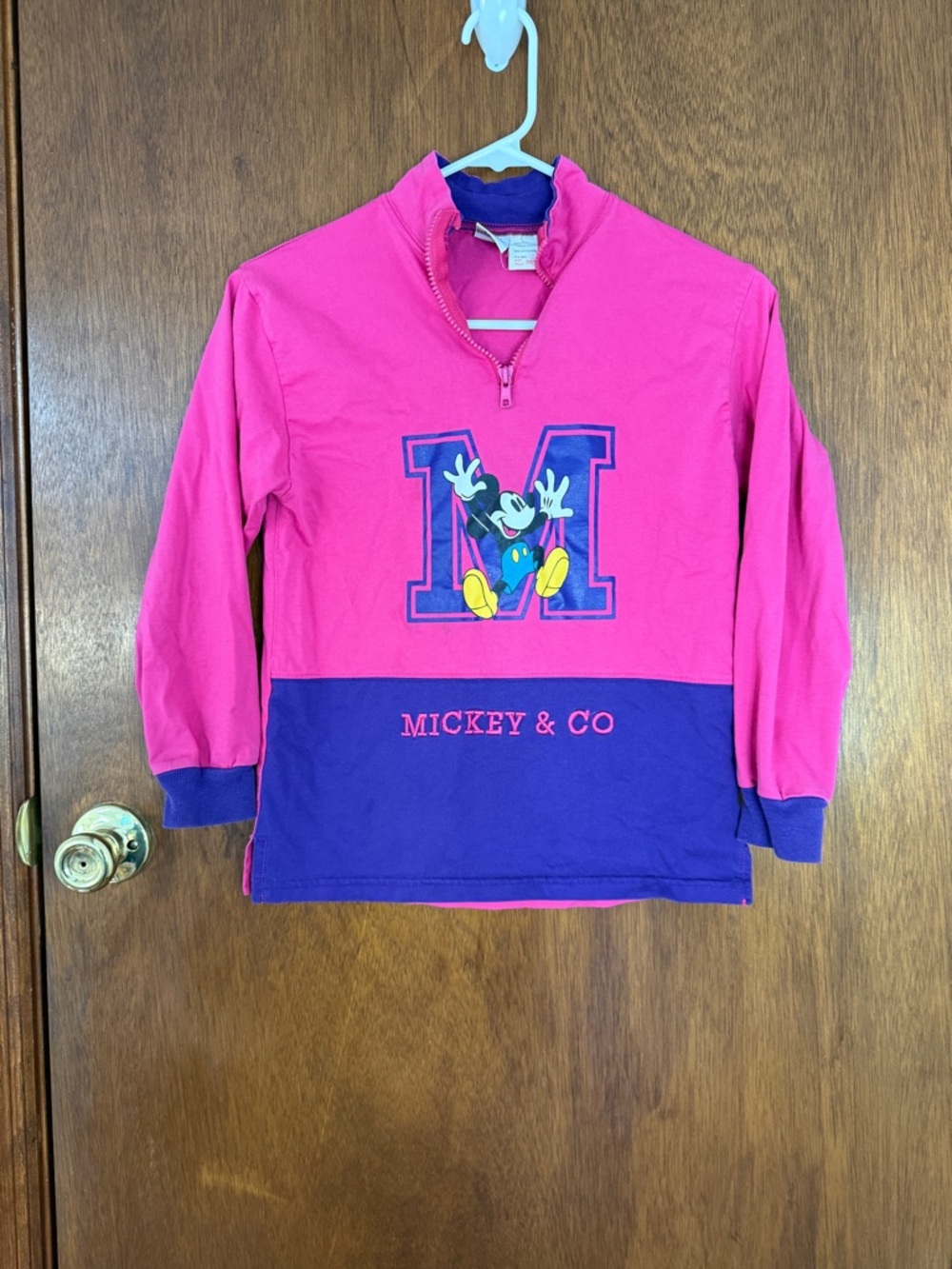 Vintage Disney&Co Kids Pink and Purple Mickey Quarter-Zip Sweatshirt size 10/12